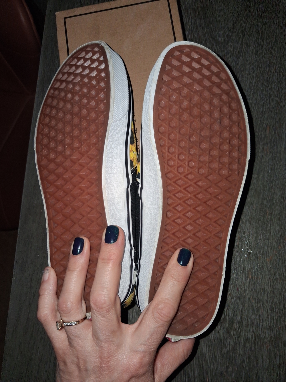 Vans Slip-On Sneakers Black White Yellow Sunflower Print - Picture 6 of 8